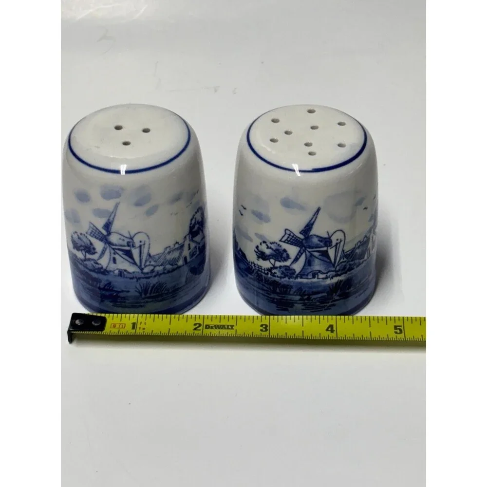 Vintage Delft Blue Hand Painted Dutch Windmill Salt & Pepper Shakers Holland set